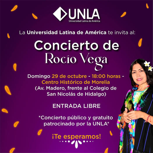 Concierto de Rocío Vega, evento estelar de la Fiesta de Ánimas UNLA